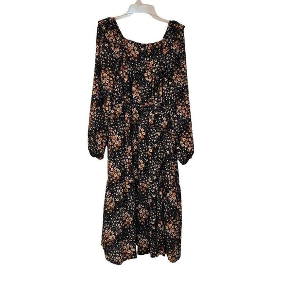 Hayden Women's Black/Orange/Ivory Poly Floral Lined Long Sleeve Dress - Picture 13 of 16